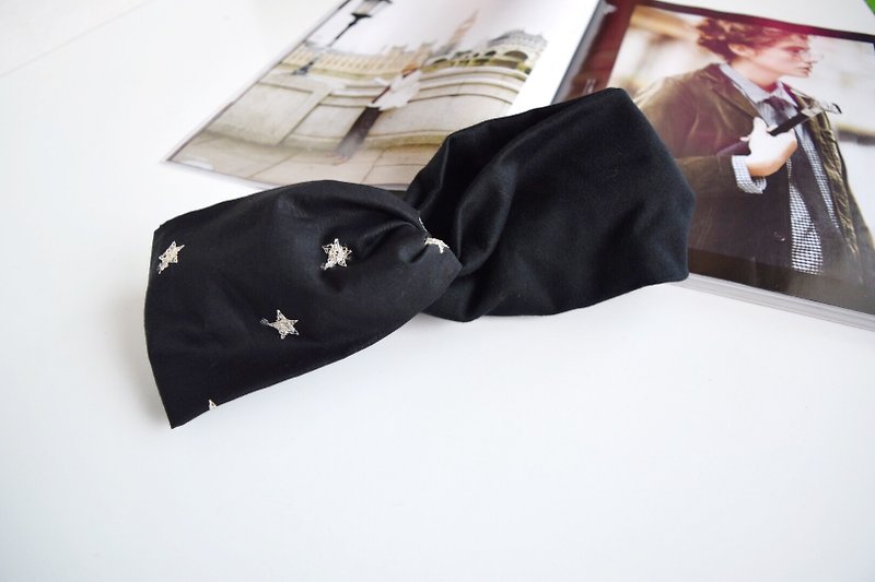 star embroidery pattern x black hairband - Headbands - Cotton & Hemp Black