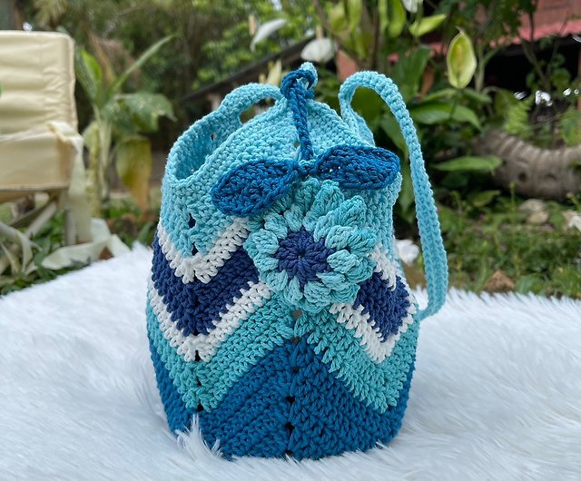 Buy White Blue Crochet Bag / Granny Square Bag / Knitted Women