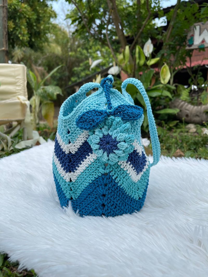 Blue Granny Square Bag,Crochet Bag, Women Bag - Handbags & Totes - Cotton & Hemp Blue