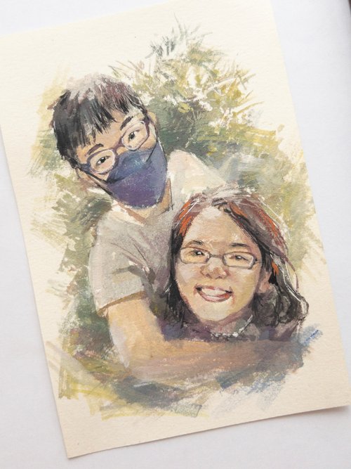 通販 送料無料  あなたの写真を描きます】 油絵風のポートレート水彩イラストを 絵画