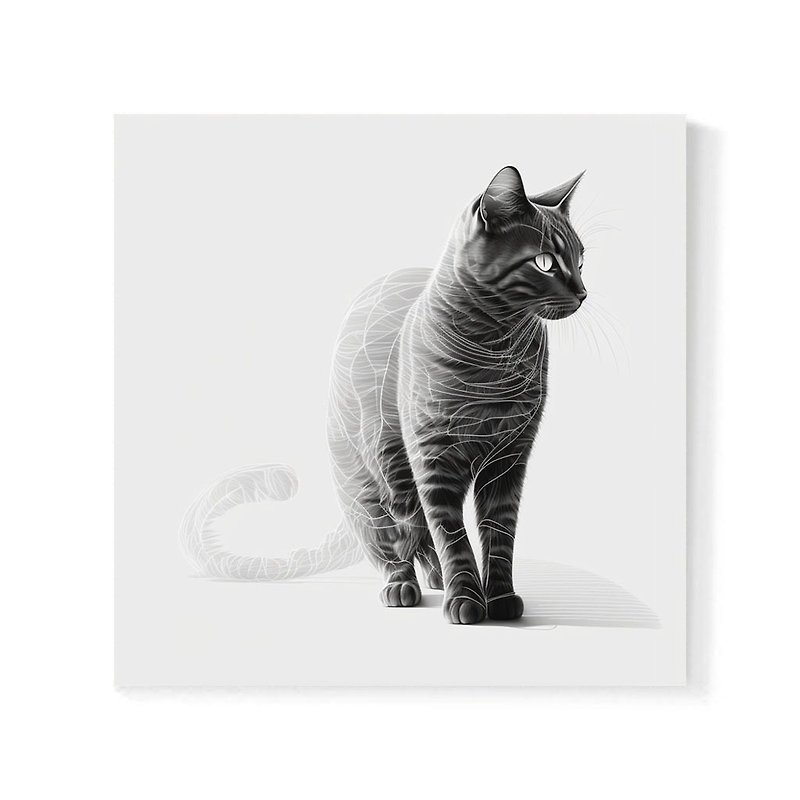 |フレームレス絵画|線猫|装飾絵画| - ポスター・絵 - コットン・麻 ホワイト