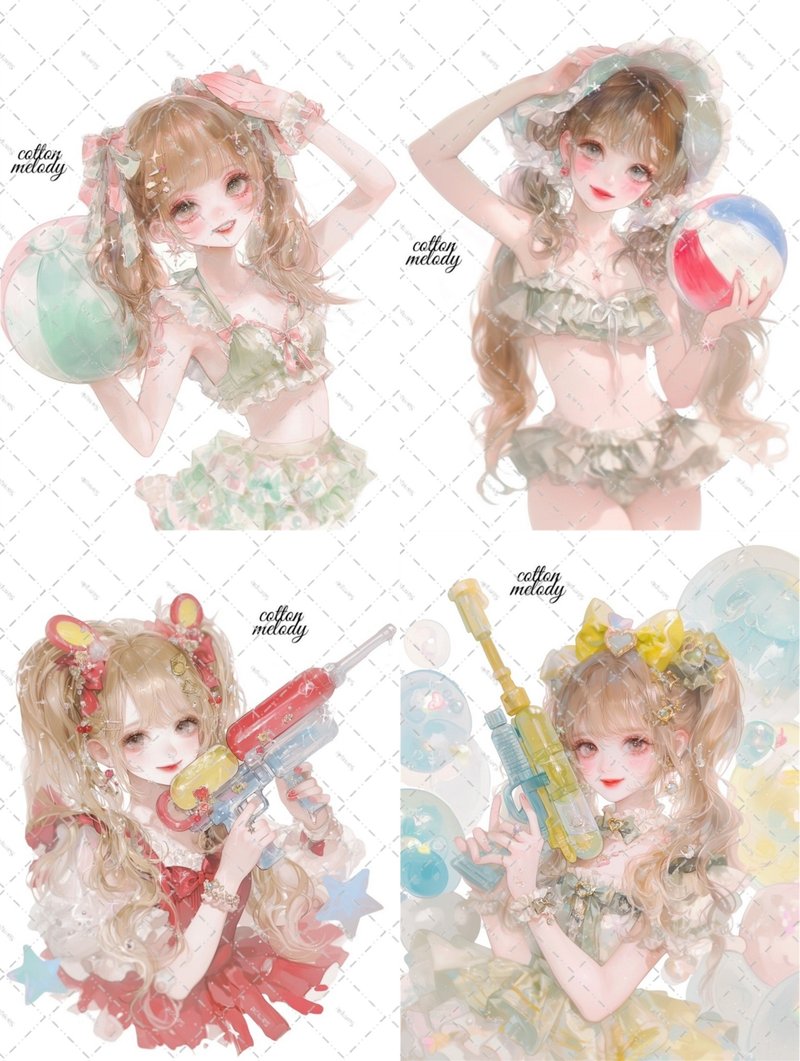 【限定】 夏のメロディセット / 20種類各5枚 / 限定ノベルティ付 / cotton melody / オリジナルステッカー 【8月イベント対象】 - 貼紙 - 紙 