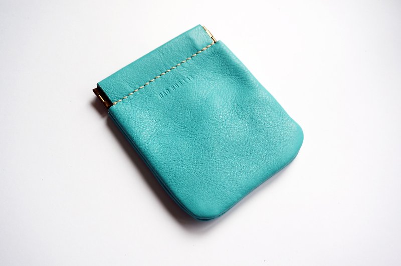 【福利品】藍綠 彈片口金小手袋 零錢包 卡夾 收納包 - 銀包 - 真皮 藍色