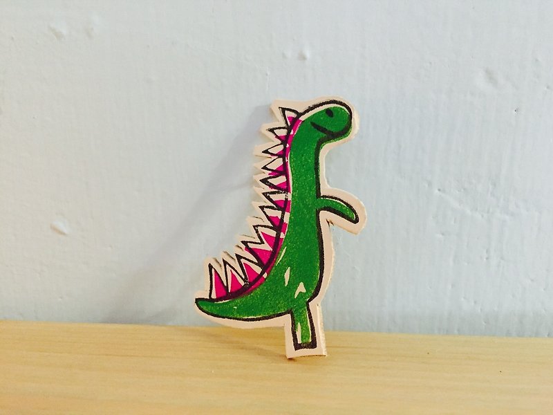 吼 It is a dinosaur handmade leather pin color - เข็มกลัด - หนังแท้ 