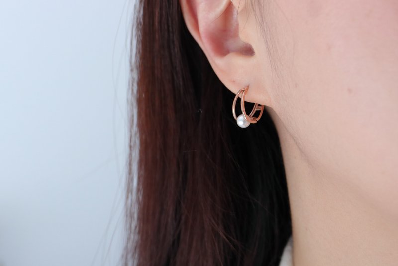 Pure 14K Double Cycle Pearl Earring Pearl Double Cycle Earrings (inner diameter 12mm) - ต่างหู - เครื่องประดับ สีทอง