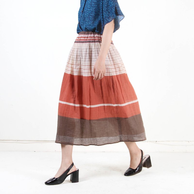 [Egg Plant Vintage] Sunset Line Cotton Print Vintage Dress - Skirts - Genuine Leather Red