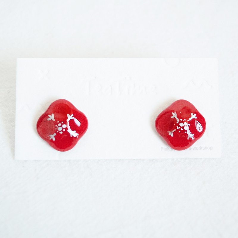 TeaTime Christmas and New Year - there are always warm red earrings nail - Earrings & Clip-ons - Waterproof Material Red