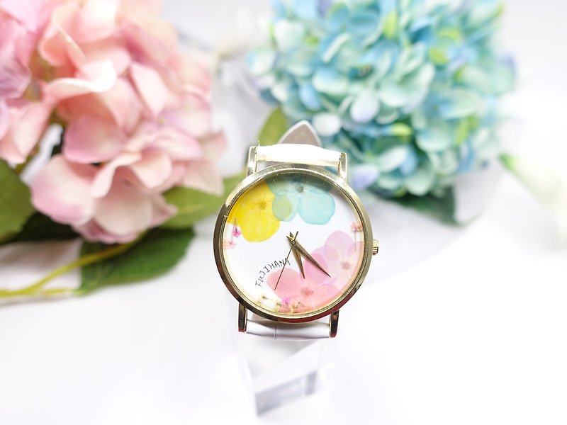 賞花手錶 (彩虹色 繡球花 乾燥花) - 女裝錶 - 植物．花 多色
