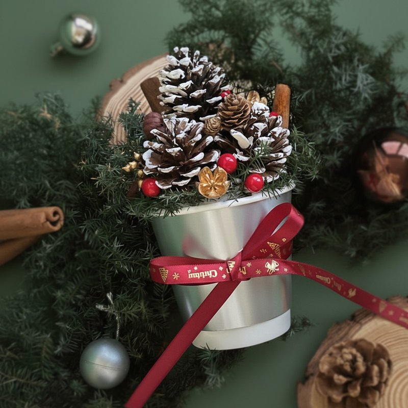 經典聖代(銀色款)/聖誕樹/松果/體驗包/diy/手作 - 乾燥花/永生花 - 植物．花 紅色