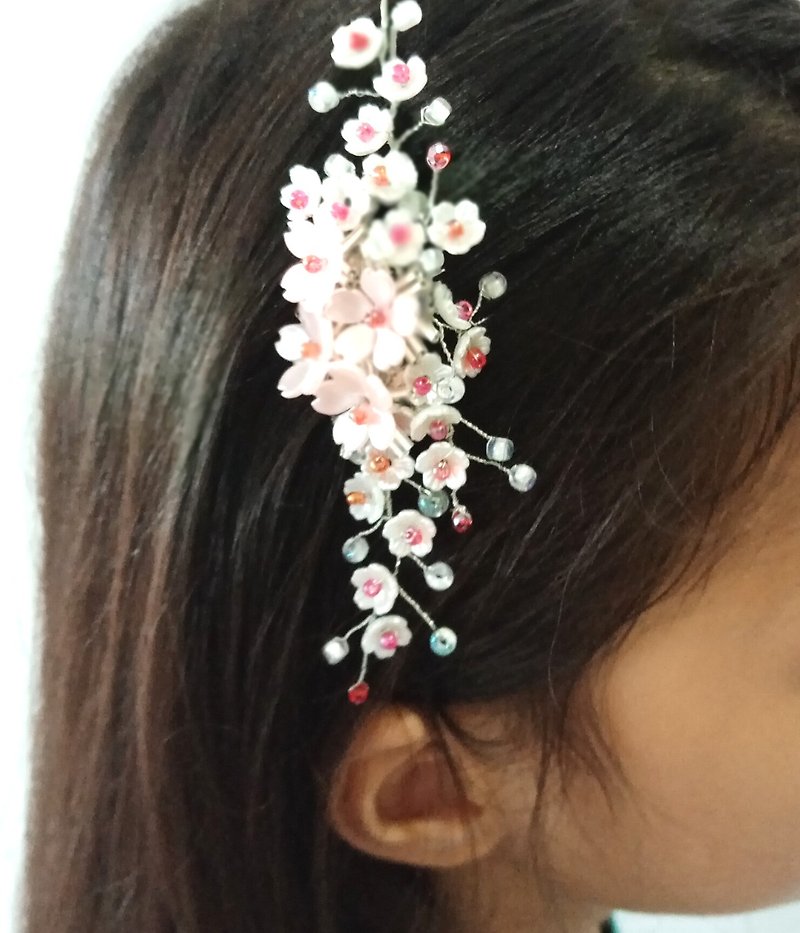 pink flower hair comp, hair accessories for spacial day - 髮飾 - 其他材質 粉紅色