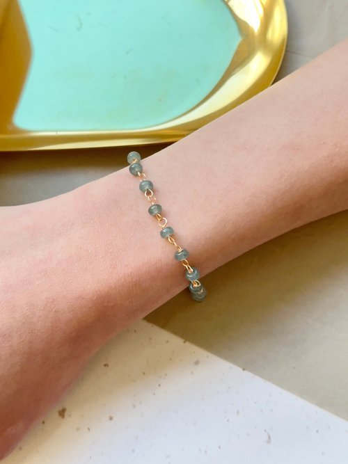翡翠設計館 / 賞翠•玩翠 EXE Jewelry 高冰藍水算盤珠14k包金手鍊 |天然瓜地馬拉翡翠