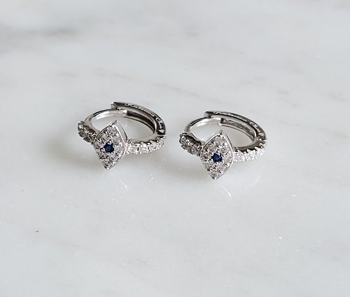 K Jewelry by Katerina 925 純銀耳環 ~ 藍眼睛耳環 ~ 滿鑽惡魔眼耳環 ~ 圈圈耳環 ~ 銀色
