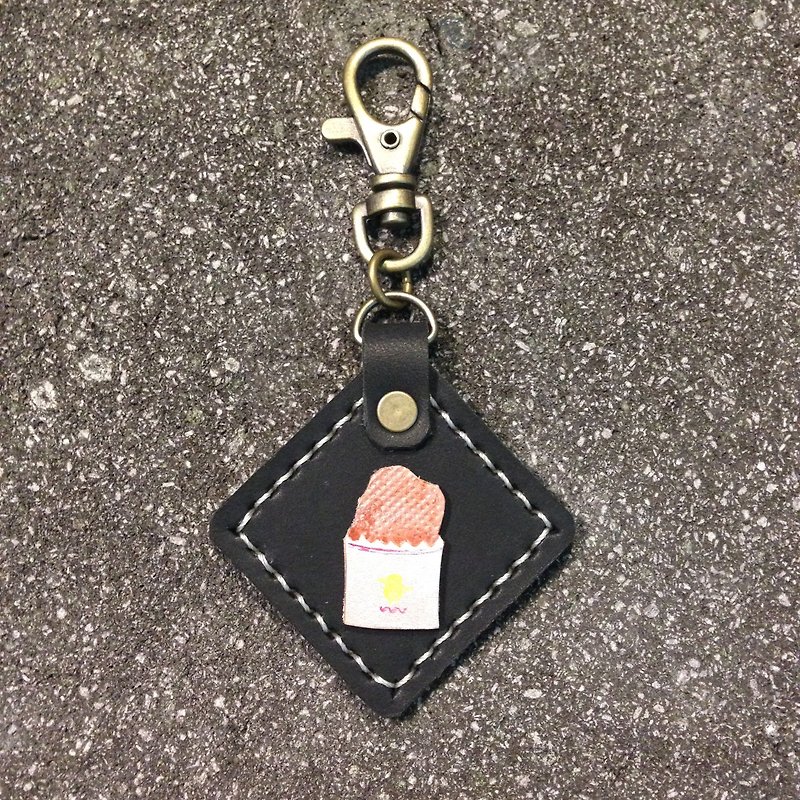 [Xuan Leather election. Leather] Leather Food series [chicken] Universal Strap keychain KEYRING - ที่ห้อยกุญแจ - หนังแท้ สีดำ