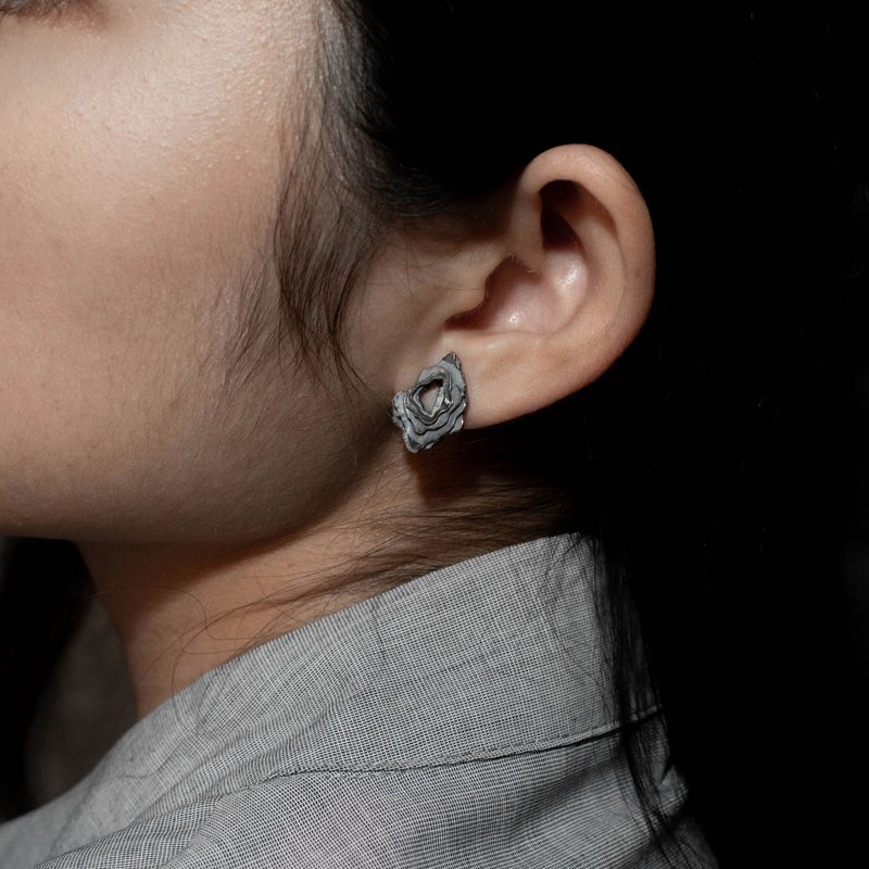 Sedimentary I [Shattered] On-Ear Earrings - Dyed Black - Earrings & Clip-ons - Sterling Silver Black