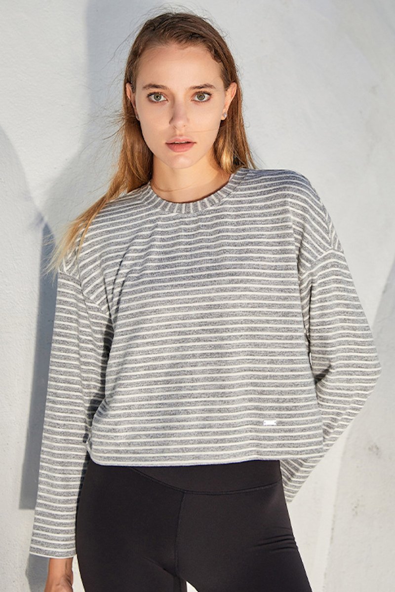 Lina Stripped Long Sleeve - 瑜珈服/瑜珈褲 - 其他人造纖維 灰色