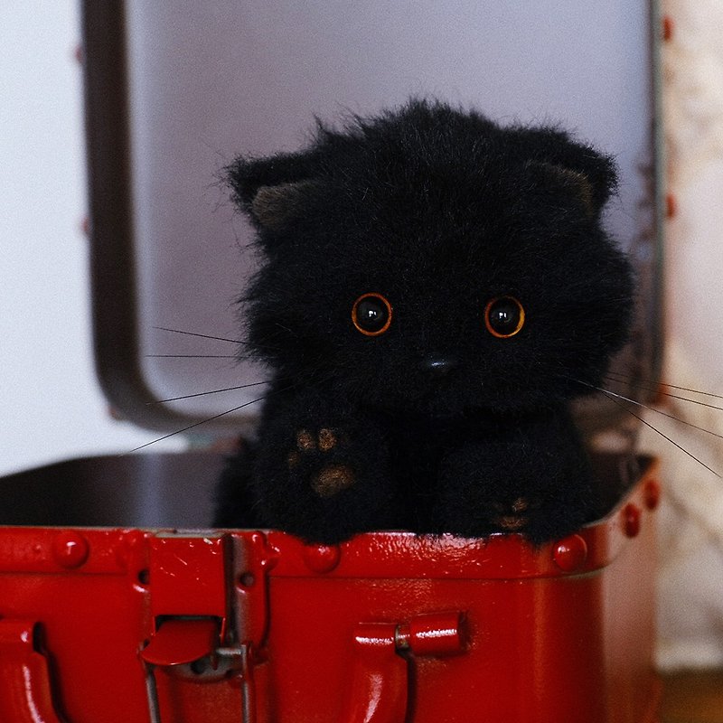 [Medium Difficulty Series] A black briquette/DIY material package plush jointed doll little black cat - เย็บปัก/ถักทอ/ใยขนแกะ - วัสดุอื่นๆ สีดำ