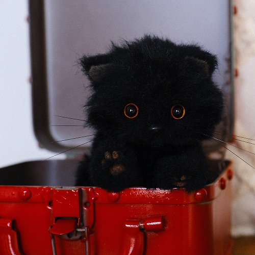 貓憩 【中等難度系列】一隻黑煤球/DIY材料包 毛絨關節玩偶小黑貓