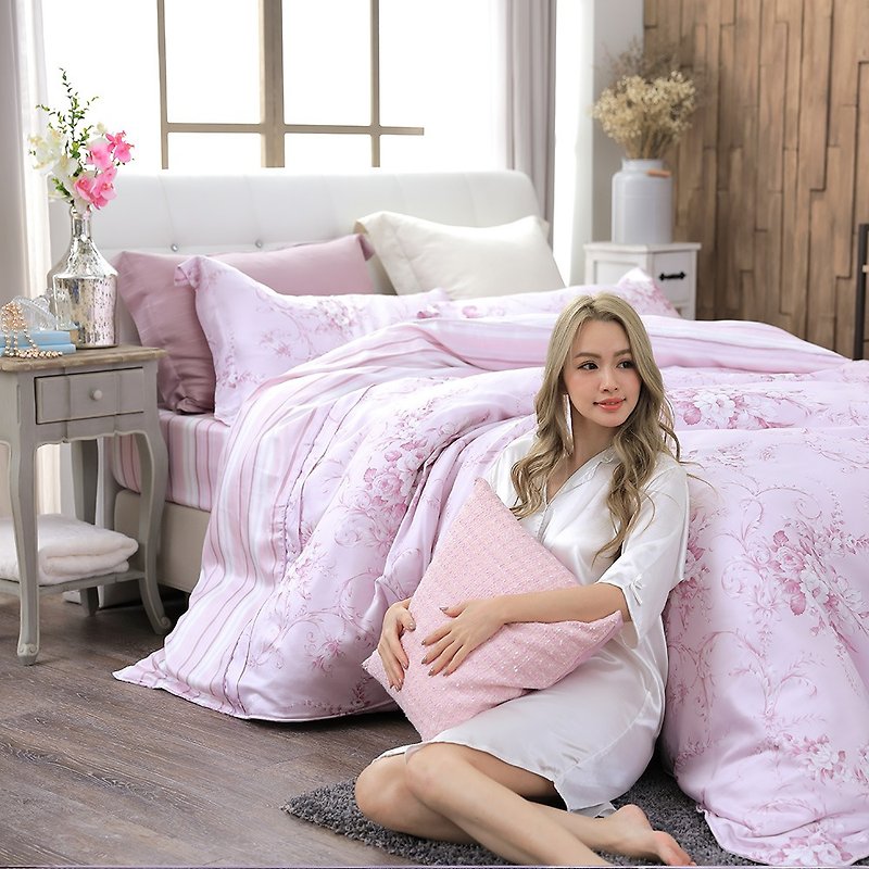 Increase-arbitrary attachment-Tiansi dual-use bed pack four-piece group - Bedding - Silk Pink