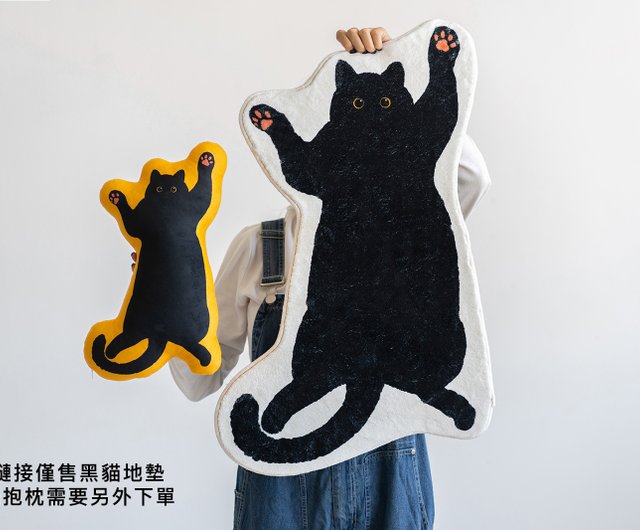 注文後即納・手描きの猫フロアマット・かわいいブラック猫の玄関