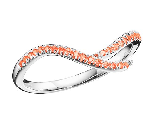 Majade Jewelry Design 密釘鑲橘橙寶石14k白金結婚戒指 非傳統植物戒指 另類樹枝形戒指