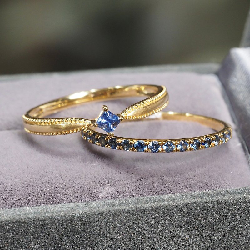 18K Gold Blue Sapphire Shikaku Ring - แหวนทั่วไป - เครื่องประดับ 