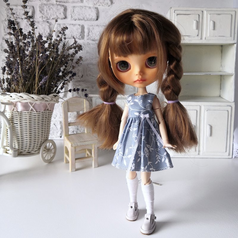 Blythe Doll Clothes 1/6, Cute Sleeveless Summer Dress. Outfit Blythe doll - ตุ๊กตา - ผ้าฝ้าย/ผ้าลินิน 