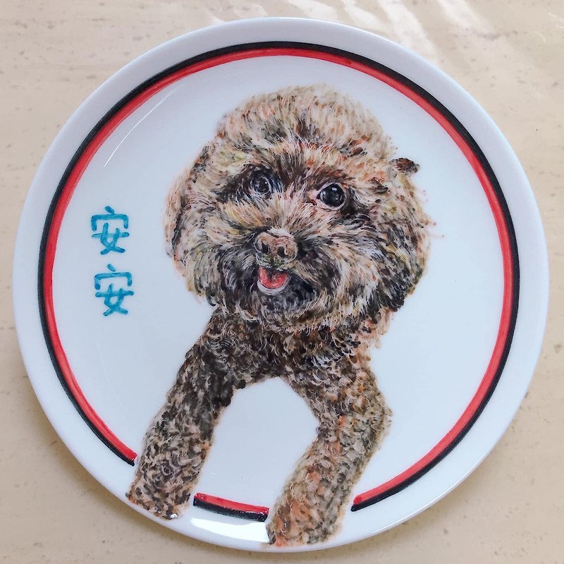 [Customized] 7-inch or 8-inch hand-painted porcelain plate for cats, dogs and rabbits / with stand - Small Plates & Saucers - Porcelain Multicolor