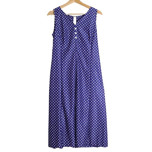 富士鳥古著屋 1980-90s 藍色波點洋裝 點點洋裝 古著洋裝