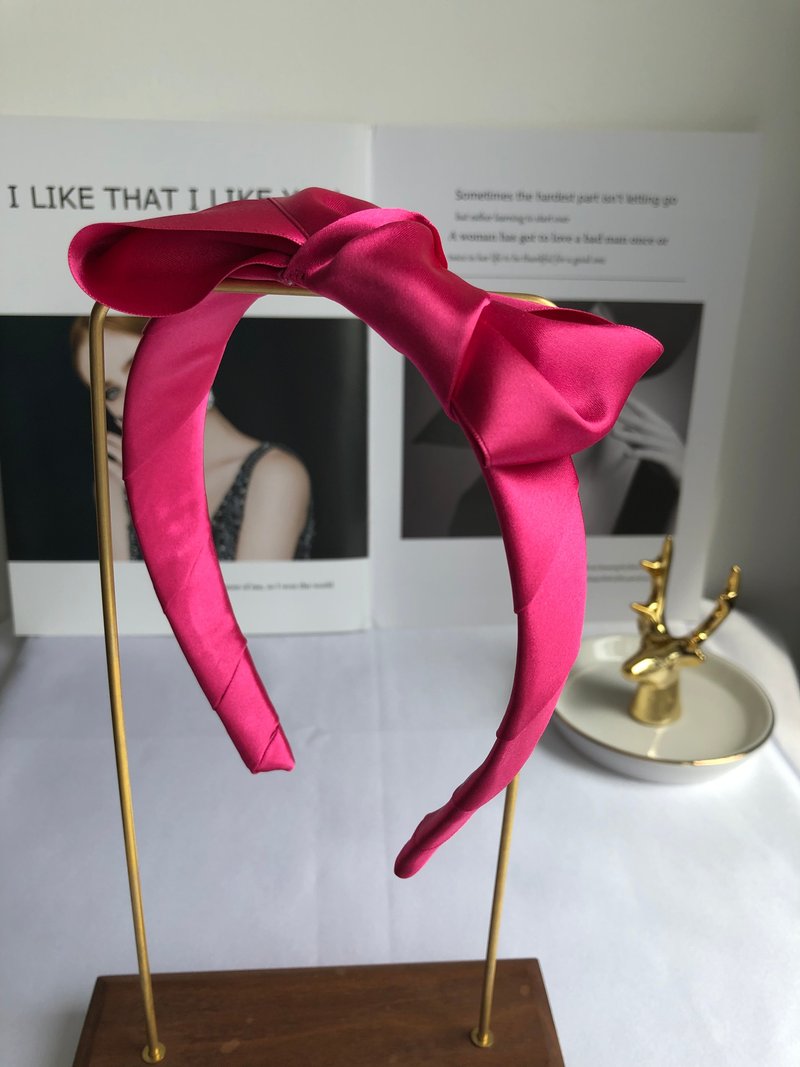 Original rose red top bow headband - ที่คาดผม - ผ้าไหม สึชมพู