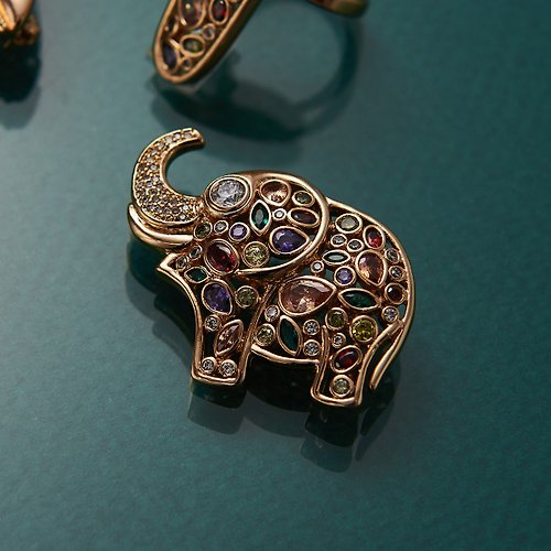 SOIRÉE BY N.Y. 蒔華芮設計師輕珠寶 Jaipur彩鑽大象項鍊 別針兩用款