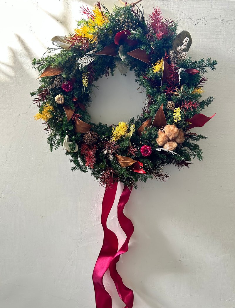 冬宴燭光 永生雪松聖誕花圈 - 乾燥花/永生花 - 植物．花 