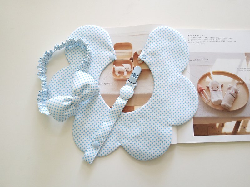 Blue little bit of beauty gift hair + nipple clip + bib - Baby Gift Sets - Cotton & Hemp Blue