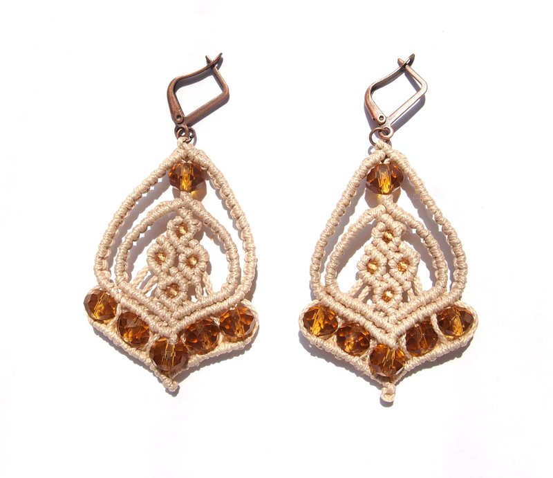 Macrame earrings pattern Nina, macrame jewelry tutorial, beginner macrame - 手工藝教學/工具書 - 其他材質 