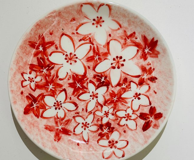 台湾製 純手描きプレート 花シリーズ 春の桜 デザートプレート
