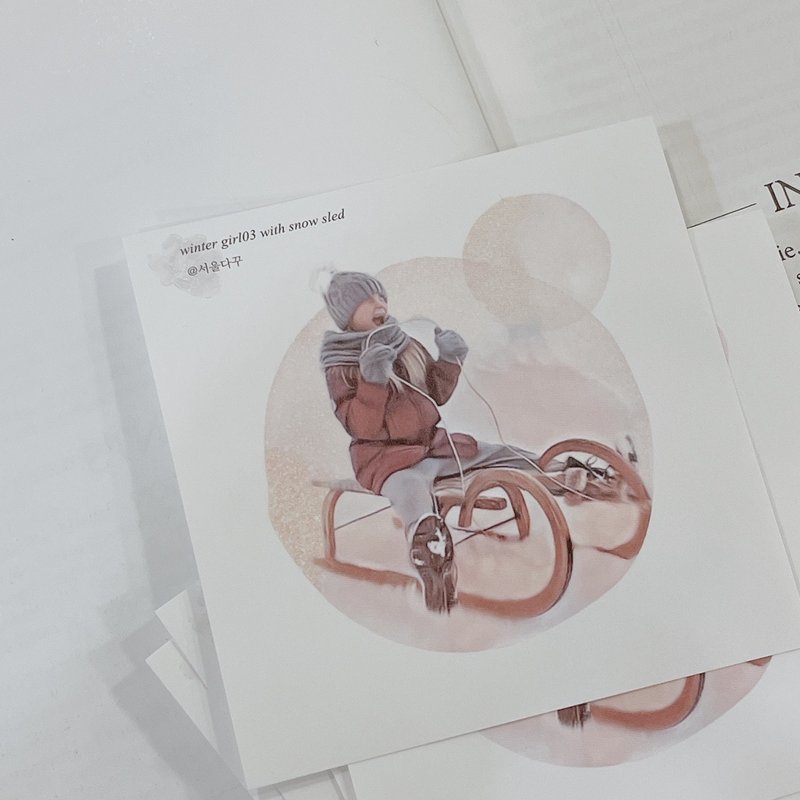 Vintage winter girls series 03 snow sledding 7 sheets - 貼紙 - 紙 