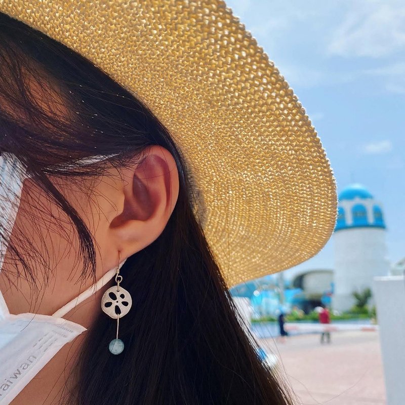 Nature Series- Lotus Root Sterling Silver Earrings Earhook Stone - ต่างหู - เงินแท้ หลากหลายสี