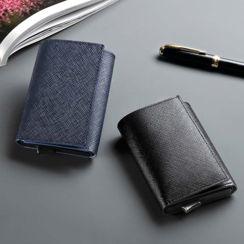 Perito Customized RFID Saffiano Leather Slim Wallet (2 Colours) - Wallets - Genuine Leather Blue