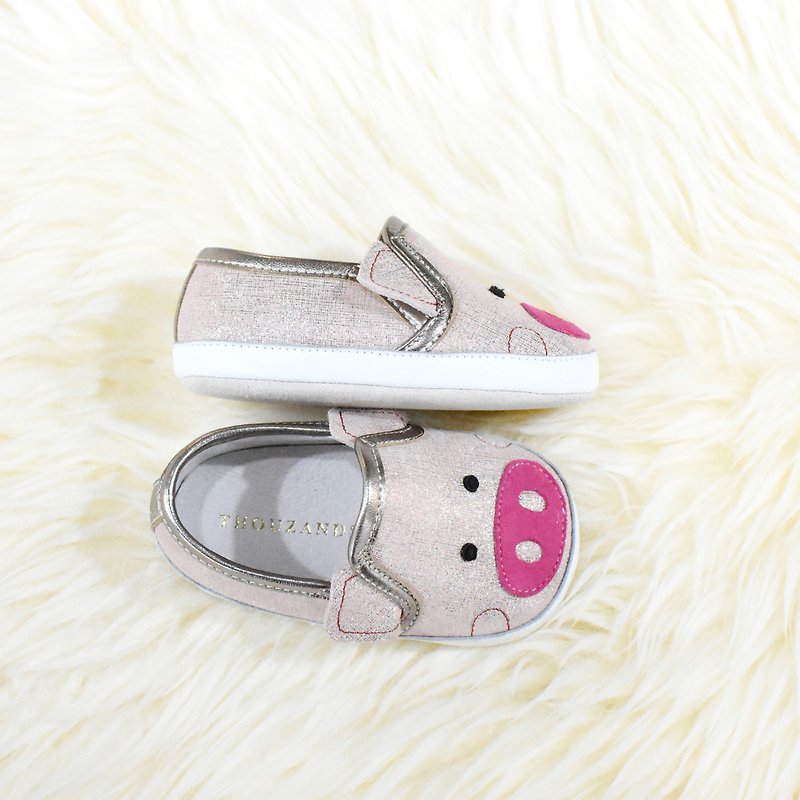 Pink pig Annunciation baby shoes / handmade toddler shoes / custom branding / custom / gift - Baby Shoes - Genuine Leather Pink