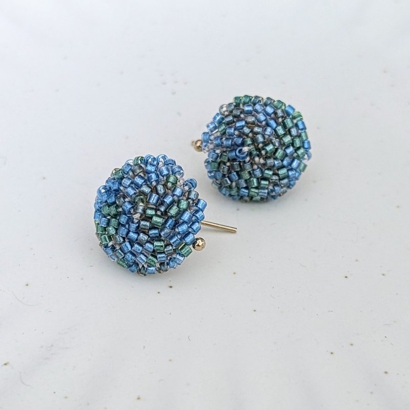 鉤針 編織 串珠 刺繡  耳環 - 耳環/耳夾/耳骨夾 - 其他材質 藍色