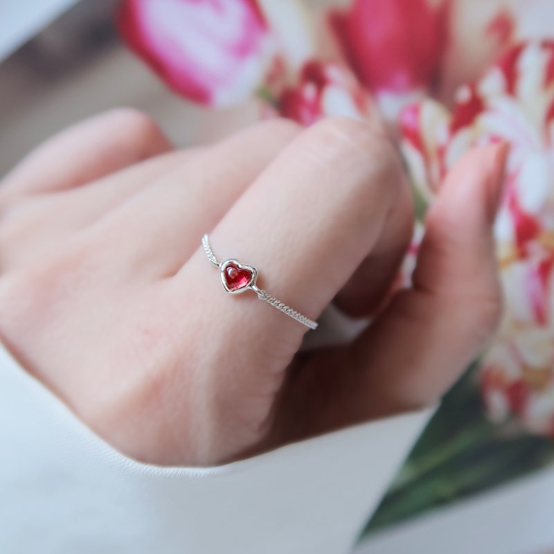 925 sterling silver red Stone chain ring adjustable free gift packaging - General Rings - Sterling Silver Red