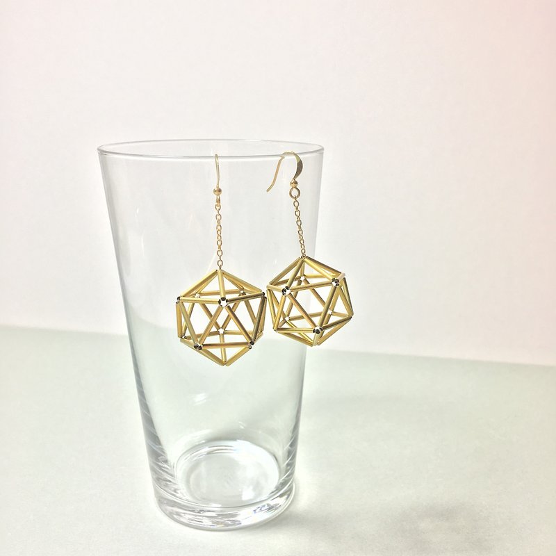 Playful pentagonal sphere brass dangle earrings - Earrings & Clip-ons - Other Metals Gold