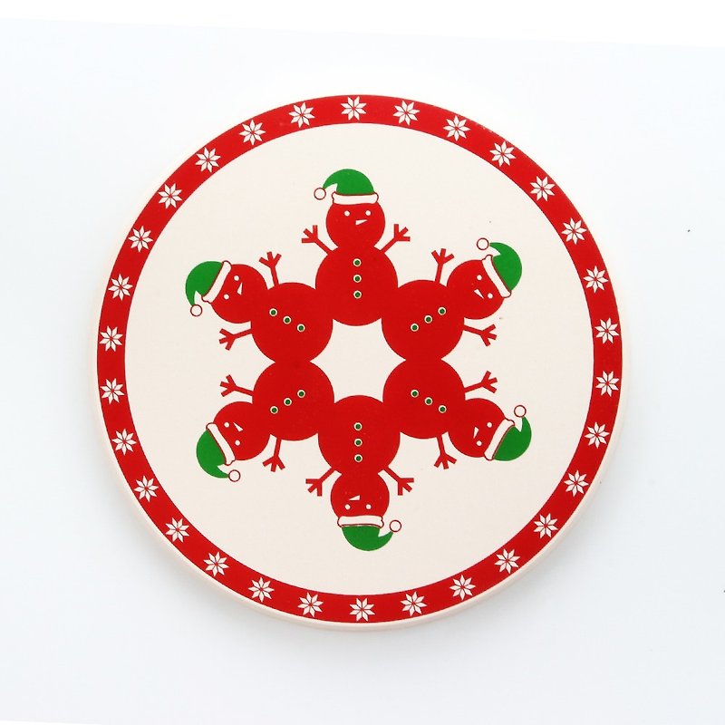 Joy Snowmen Water-Absorbent Coaster - Coasters - Pottery Red