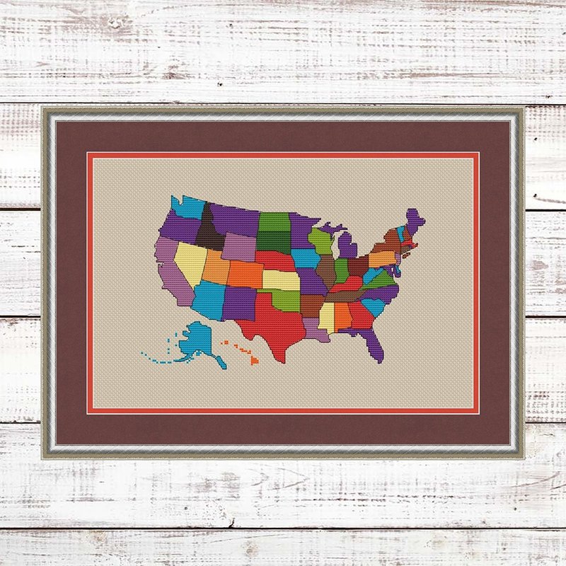 USA Map Cross Stitch, American map Xstitch, Modern Cross Stitch Pattern PDF - 手工藝教學/工具書 - 其他材質 