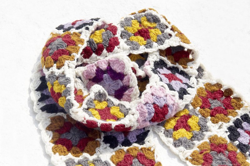 Christmas gift exchange gift limited one hand crocheted wool scarf / flower crocheted silk scarf / crocheted scarf / hand woven silk scarf / flower woven stitching wool scarf-colorful floral Nordic forest wind flower scarf - Scarves - Wool Multicolor