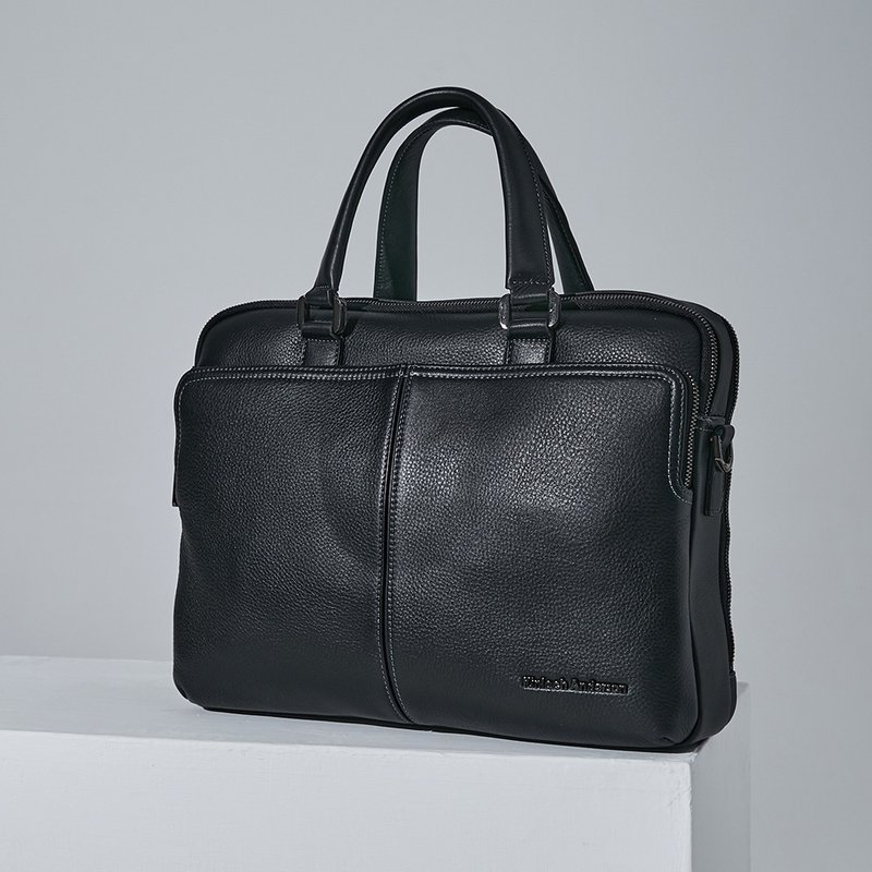 【金安德森】都會簡約 商務公事包-黑色 - 側背包/斜孭袋 - 真皮 黑色