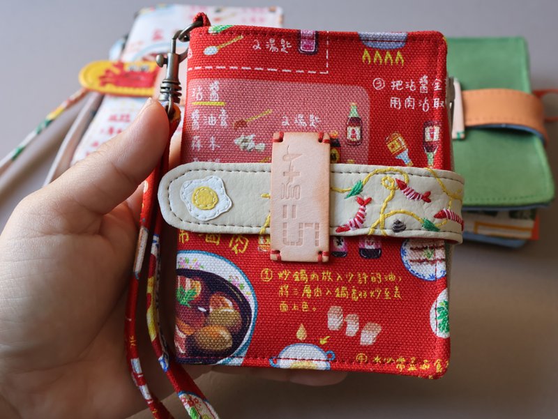 【fabric wallet】Hot pot pasta cloth short/medium short clip - Wallets - Cotton & Hemp Red