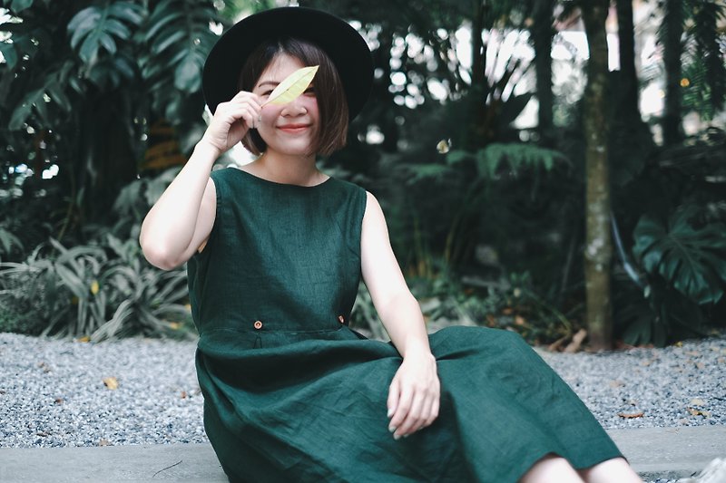 Wendy Dress亞麻長裙  綠色Green - 連身裙 - 棉．麻 綠色