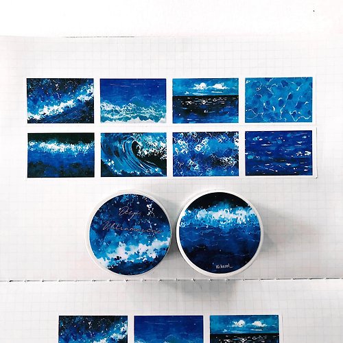 Kazel Illustration水彩手繪 深海群青 和紙膠帶