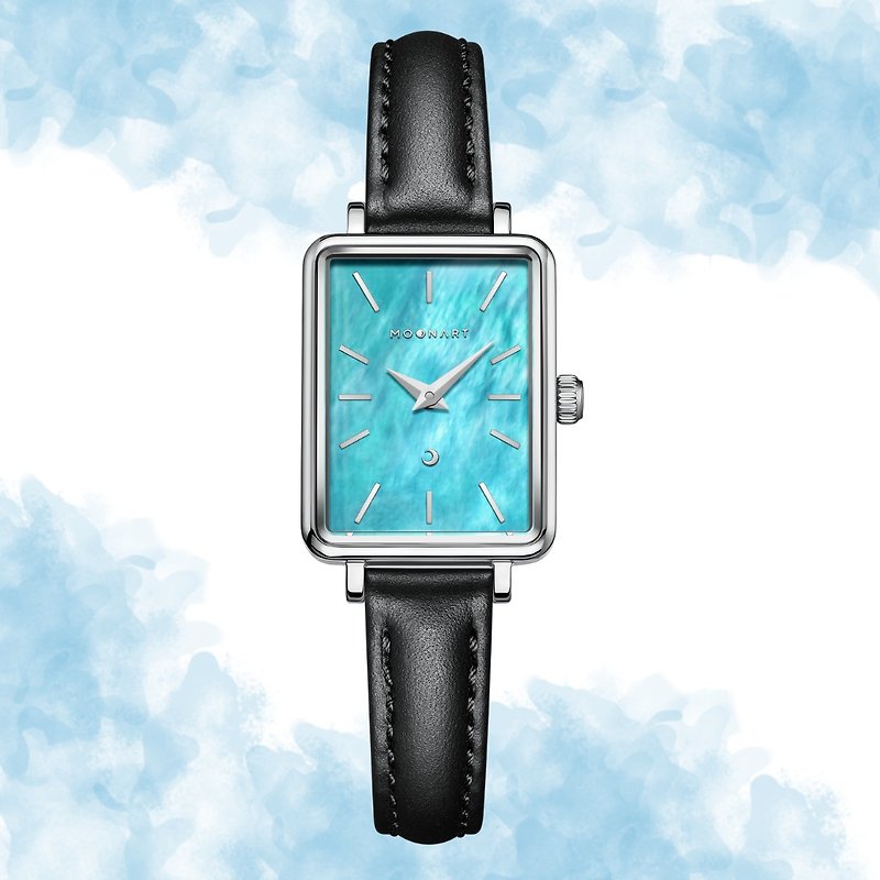 【MOONART】方型手錶 藝月系列-天藍 女裝手錶 珍珠貝藝術手錶 - 女錶 - 不鏽鋼 藍色