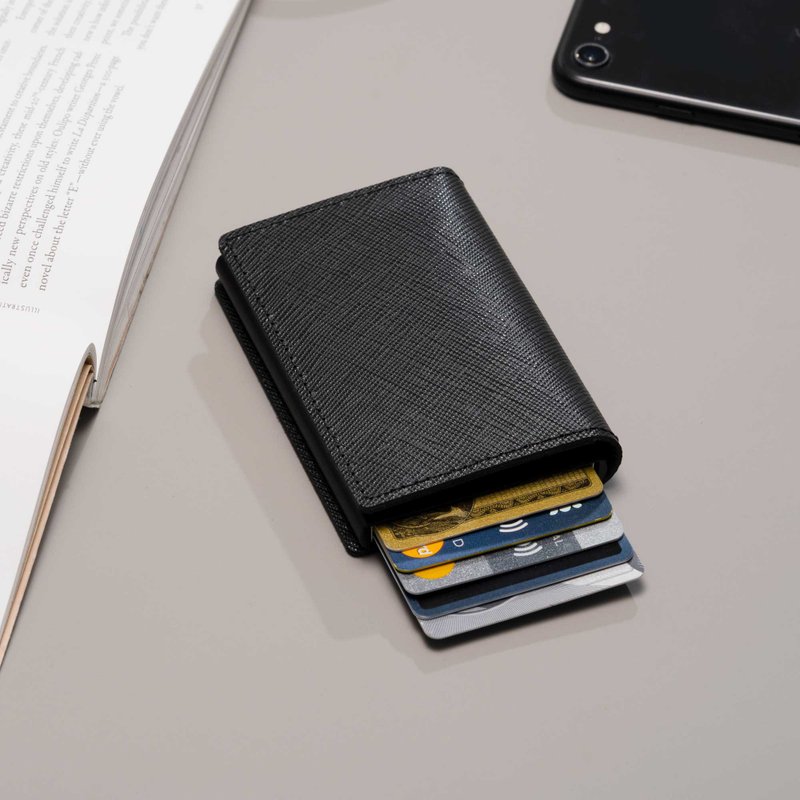 Veloce Customized Saffiano Leather Slim RFID Wallet (3 Colours) - Wallets - Genuine Leather Black